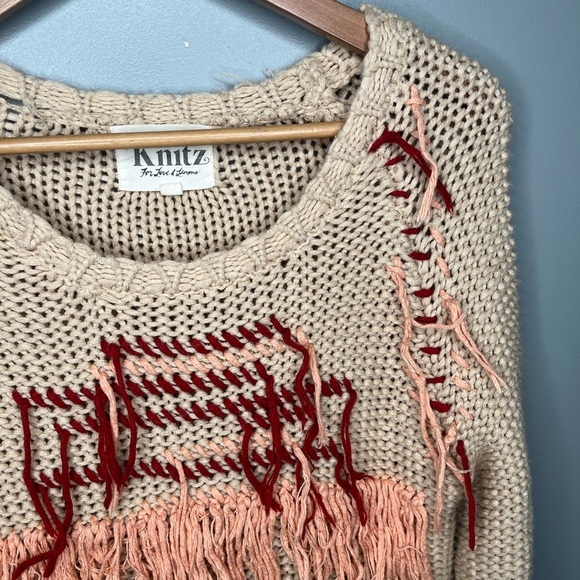 For Love & Lemons x Knitz Denver Fringe Boho Knit Oversized Sweater - Picture 7 of 15